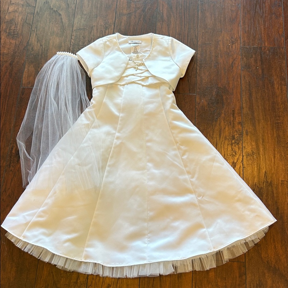 Bonnie Jean White Dress with Pearl Accents First Communion 6X